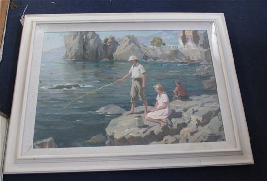 Konstantin Prokhorov (1924-1997) Fishing on the rocks 24 x 33in.